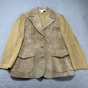 Vintage Penney's Jacket Womens 12 Tan Pigskin Suede Knit Blazer Western